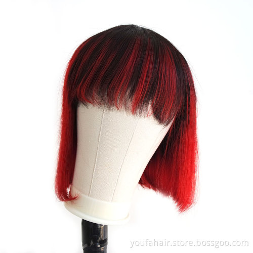 Fashion Design Ombre 1B Color 8 Inch Brazilian Human Hair No Lace Short Bob Wig Wholesale Straight Human Hair Bob Curly Wigs